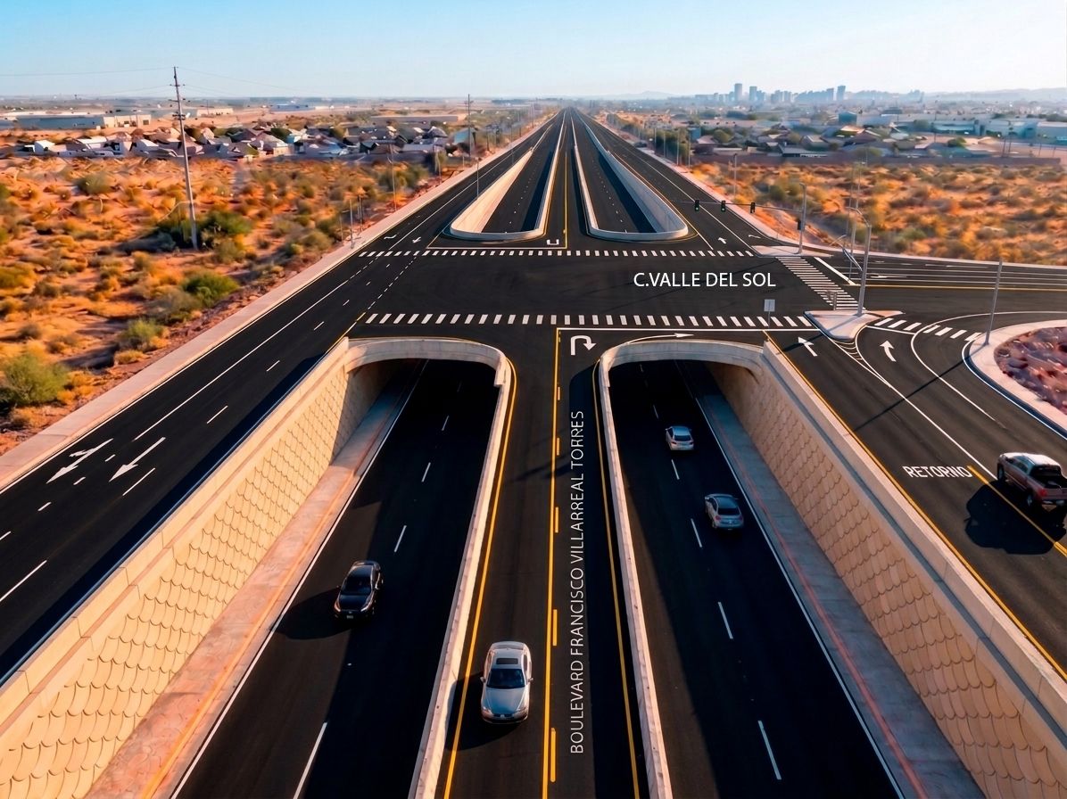 Paso a desnivel — render aéreo